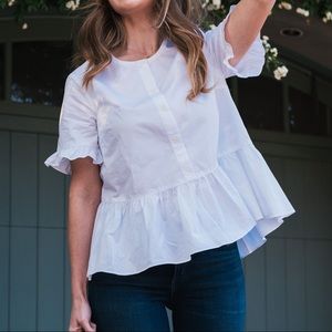 Madewell White Peplum Top Front Buttons XS NWT